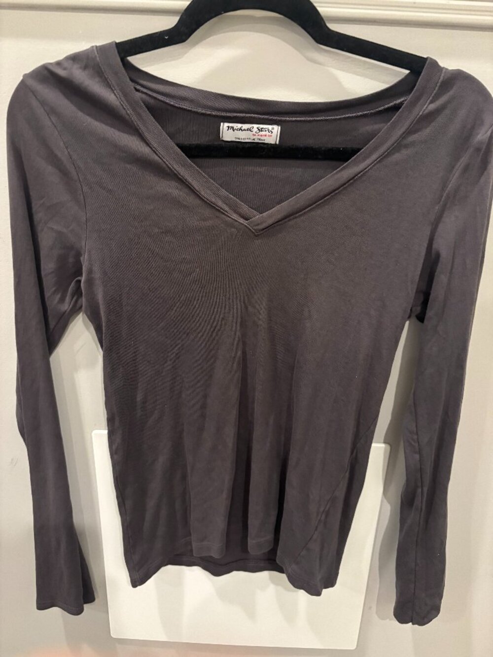 Michael Stars Women's Long Sleeve V-Neck Top - Charcoal Gray